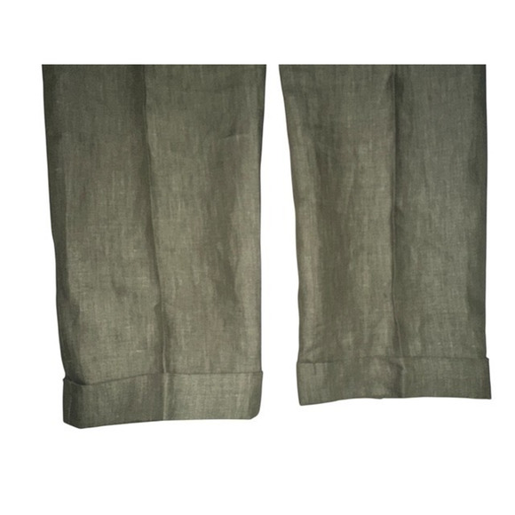 Stafford 34x32 Linen Pant Olive Texture Classic Fit Pleated Cuffs Trousers Pants - Picture 5 of 6